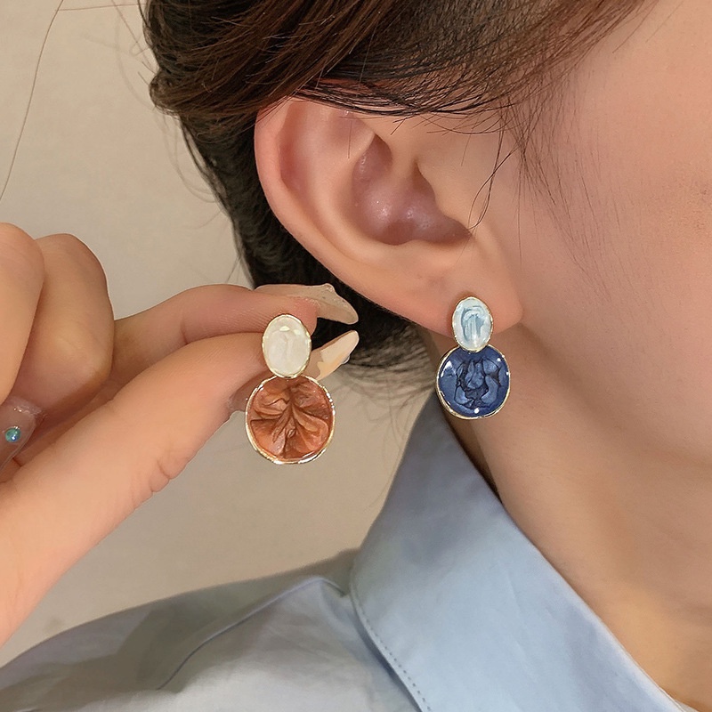 Bông Tai Tráng Men Phong Cách retro Hàn Quốc 2023 Mới