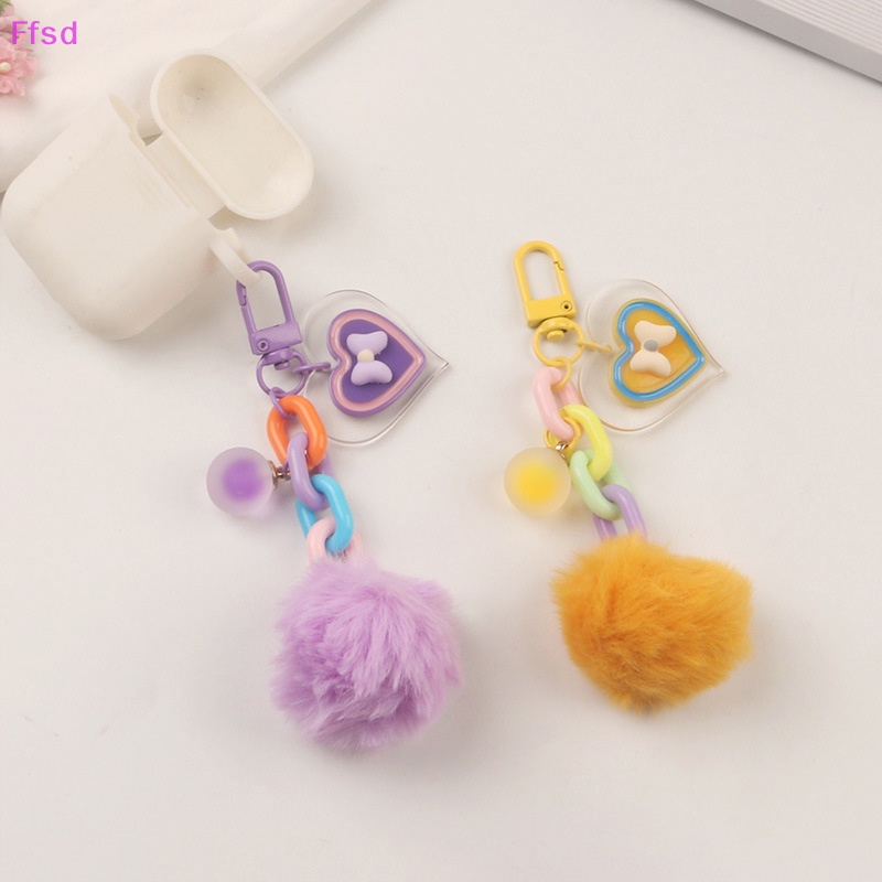 {Ffsd} Móc Khóa Banh Lông Xù Nhiều Màu Sắc Kẹo Ngọt Ngào Hình Trái Tim Đa Sắc *