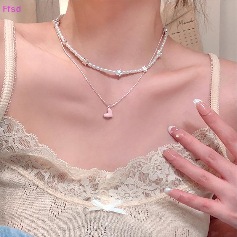 {Ffsd} Vòng cổ Chuỗi Hạt Ngọc Trai Hình Trái Tim Ngôi Sao Cổ Tích Nhẹ Thời Trang Ngọt Ngào Dành Cho Nữ * Bán Chạy