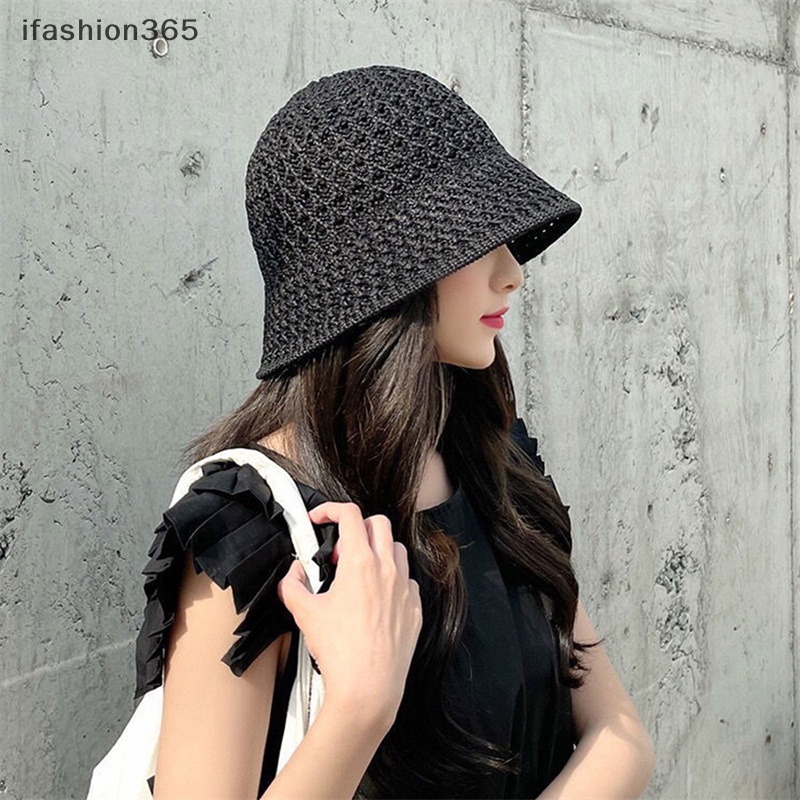 Mũ Bucket Dệt Kim Mềm Màu Trơn Đơn Giản Thời Trang Mùa Hè ifashion365
