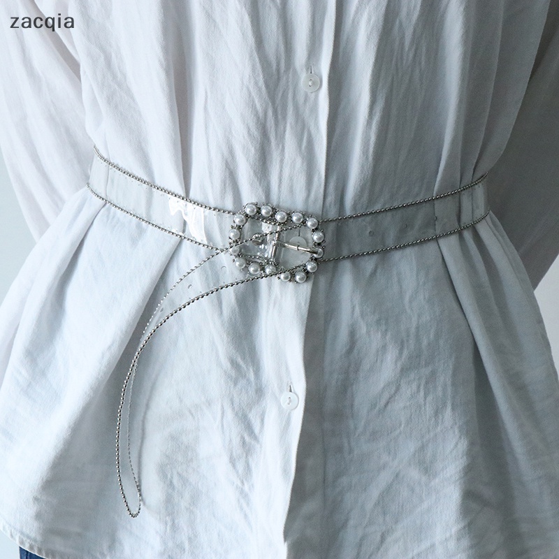 Thắt Lưng Khóa Vuông / Tròn / Trái Tim Đính Đá Trong Suốt Đơn Giản Thời Trang