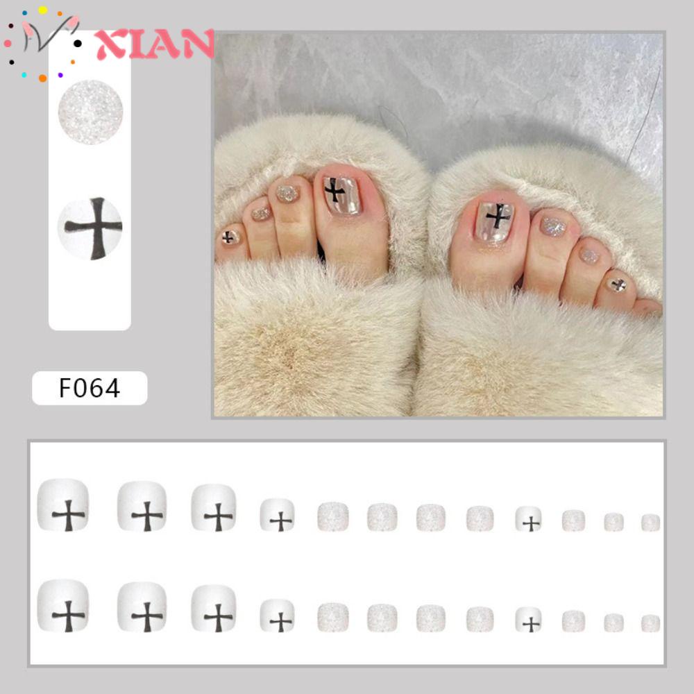 Xiantin Set 24 Móng Chân Giả Hình Vuông Ngắn Phong Cách Pháp Cho Nữ