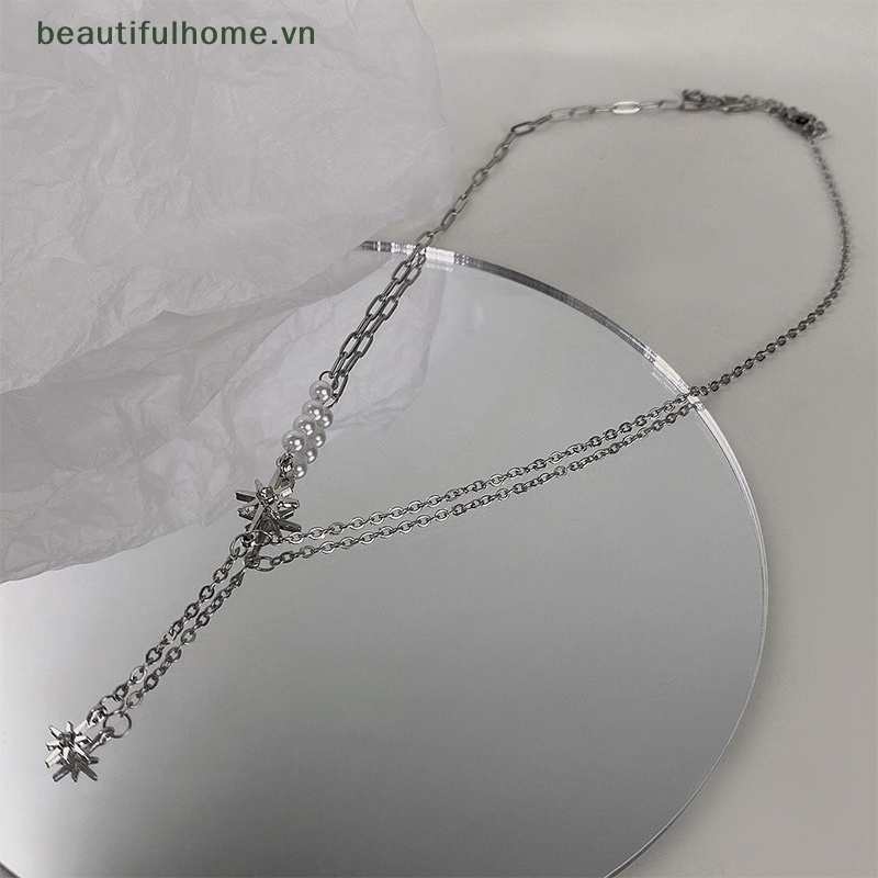 [beautifulhome] Vòng cổ Mặt Hình Ngôi Sao Đính Ngọc Trai Zircon Thời Trang Mùa Hè Cho Nữ [beauty]