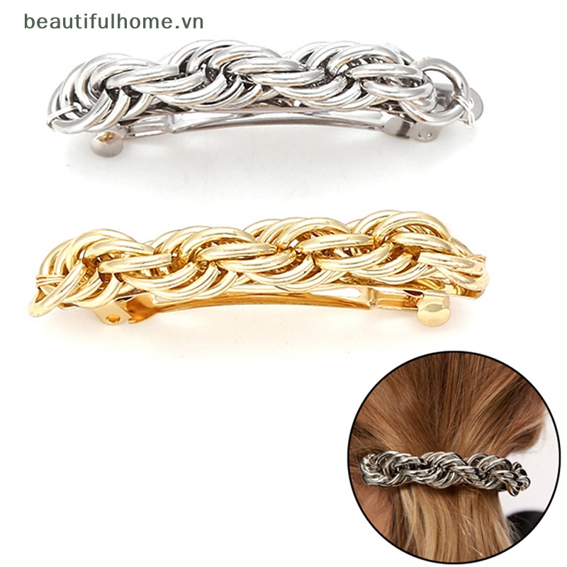 Kẹp Tóc Dạng Xoắn Bằng Kim Loại Màu Vàng / Bạc Tối Giản Cho Nữ