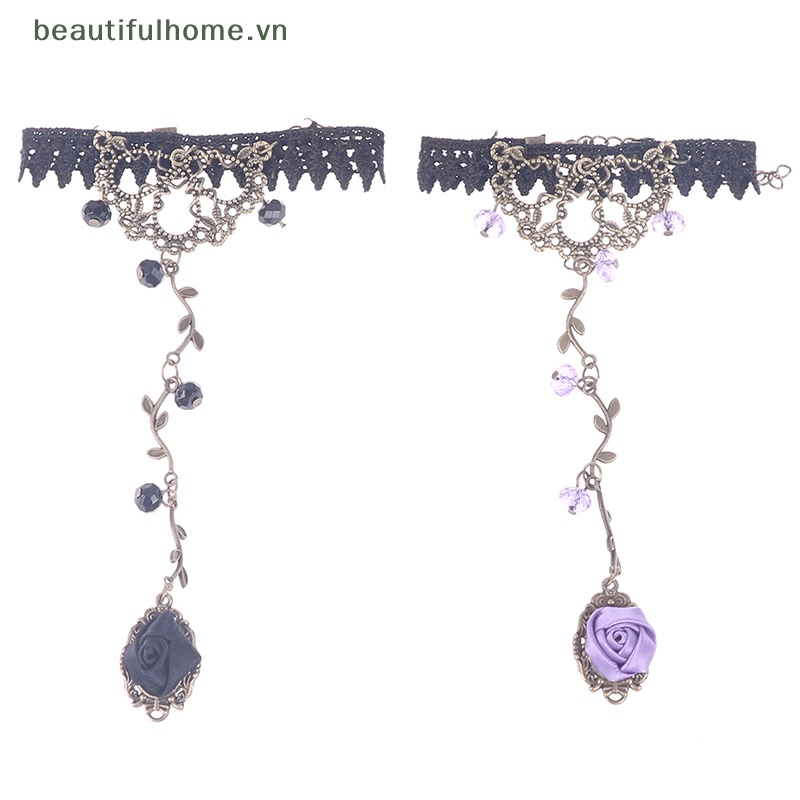 [beautifulhome] Vòng Tay Hạt Pha Lê Đen Phối Ren Cổ Điển Dành Cho Nữ Làm Đẹp