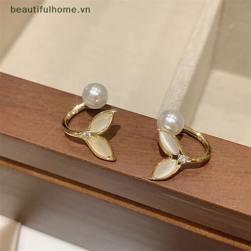 [beautifulhome] Bông Tai Đuôi Cá Đính Ngọc Trai Giả Pha Lê Thời Trang Ngọt Ngào Cho Nữ [beauty]