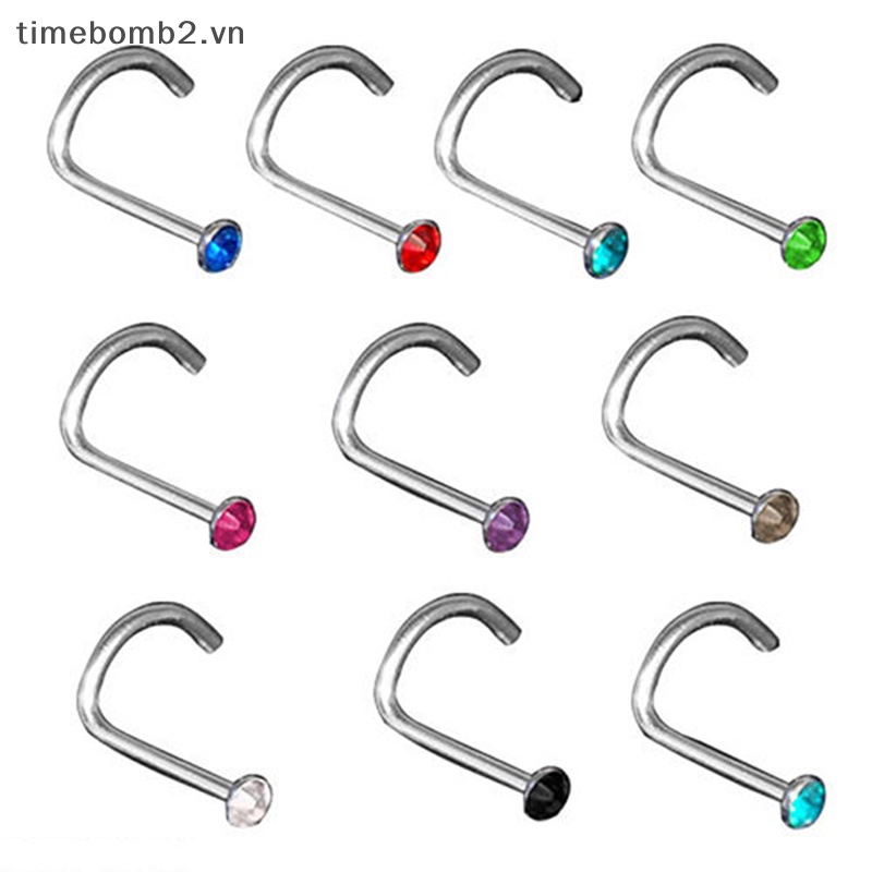 Set 10 Khuyên Mũi Bằng Thép Không Gỉ Đính Đá Thời Trang