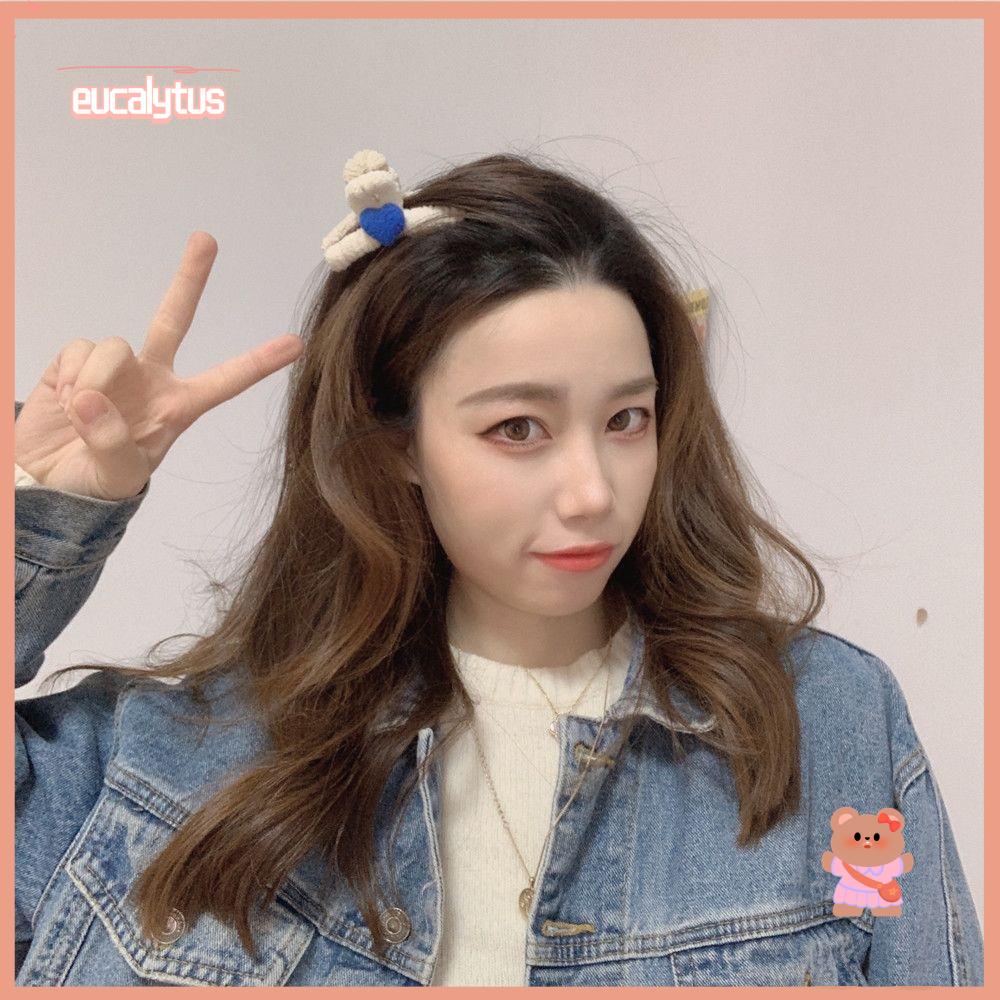 Kẹp Tóc Càng Cua Hình Trái Tim Vải Lông Phong Cách Hàn Quốc