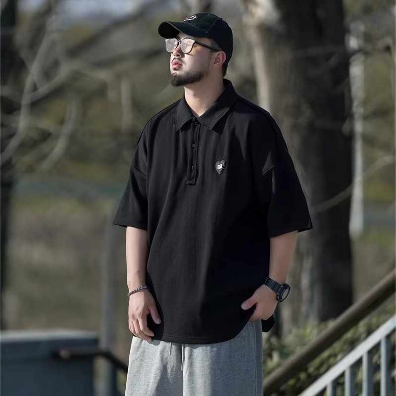 Áo polo Đen Tay Ngắn Dáng Rộng Có Size Lớn M-8XL Dành Cho Nam Giới