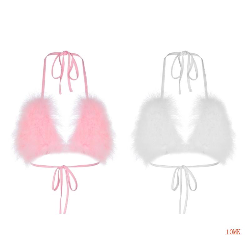 Áo Bra Hai Dây Hở Lưng Phối Lông Giả Cột Dây Gợi Cảm Quyến Rũ Dành Cho Nữ