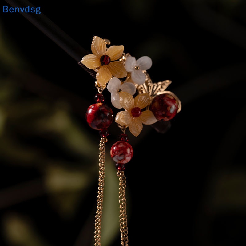 Benvdsg > Trâm Cài Tóc Bằng Gỗ Mun Phối Tua Rua Phong Cách Cổ Điển