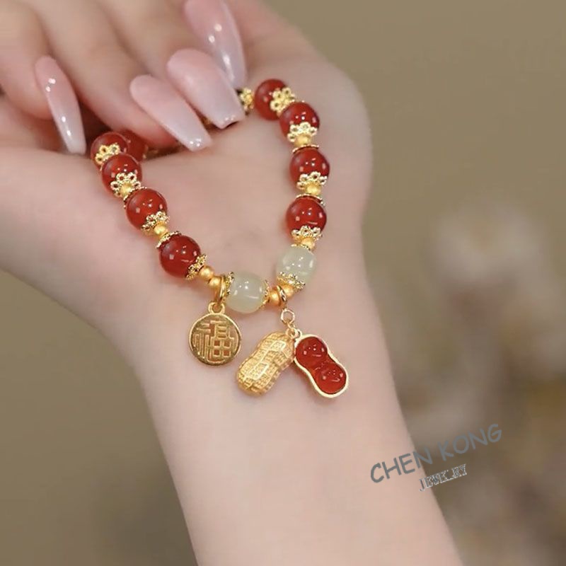 Vòng Tay Hạt Đậu Phộng Hetian Yu Phong Cách Trung Hoa Mới 2023