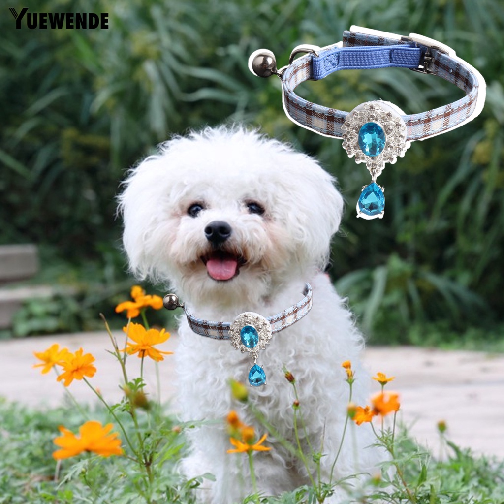 Vòng Đeo Cổ YQ.E Họa Tiết Kẻ Ô Đính Đá Có Thể Điều Chỉnh Tiện Dụng Cho Thú Cưng