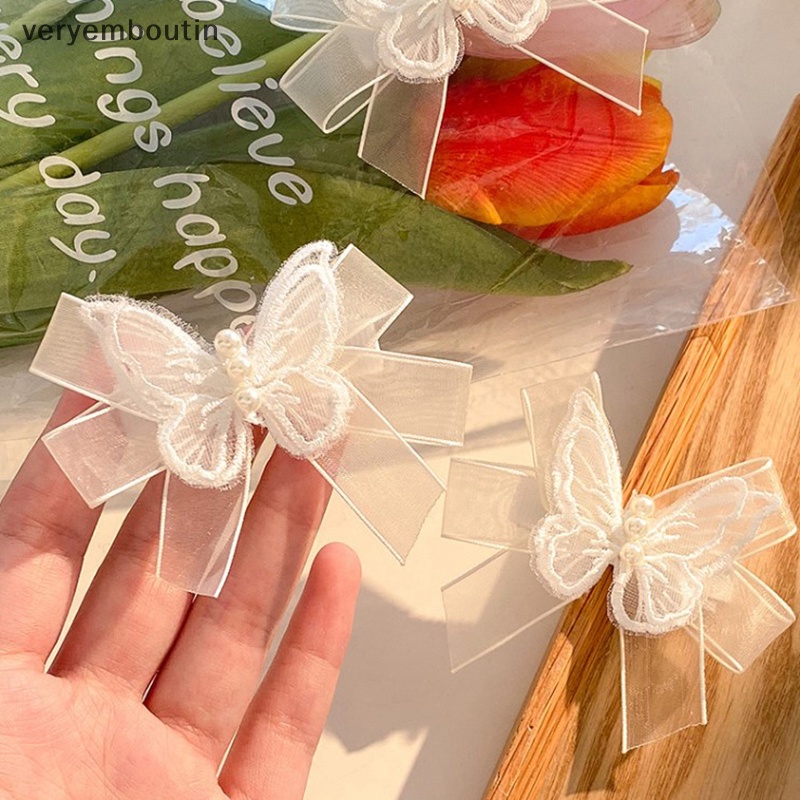 Set 2 Kẹp Tóc Nơ Phối Ren Trắng Ngọt Ngào Thời Trang Cho Nữ