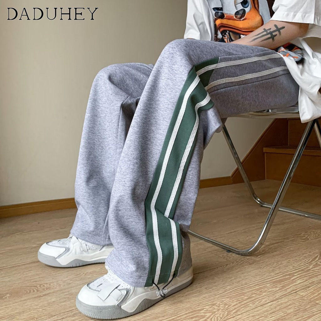 DaDuHey Hong Kong Style Trendy Loose Striped Casual Pants Men's 2023 Summer Fashion Embroidered Track Jogger Pants