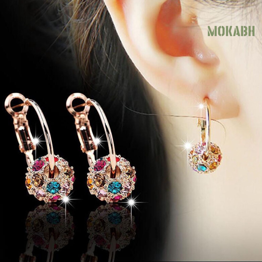 1 Đôi Bông Tai Tròn Đính Đá Nhiều Màu Lấp Lánh