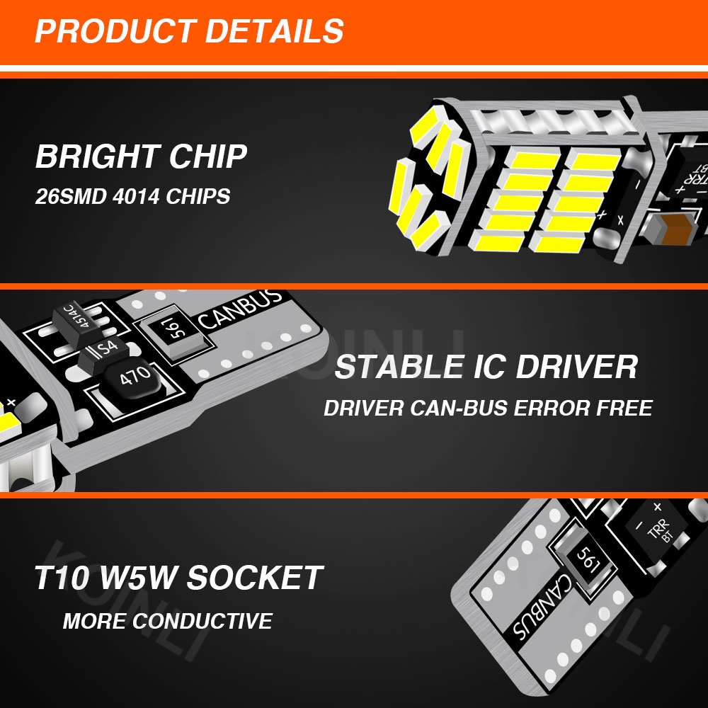 Bóng Đèn Led Tín Hiệu Xi Nhan DC12V Koinili T10 Led W5W 194 168 501 WY5W 4014 26SMD Cho Xe Hơi Xe Máy