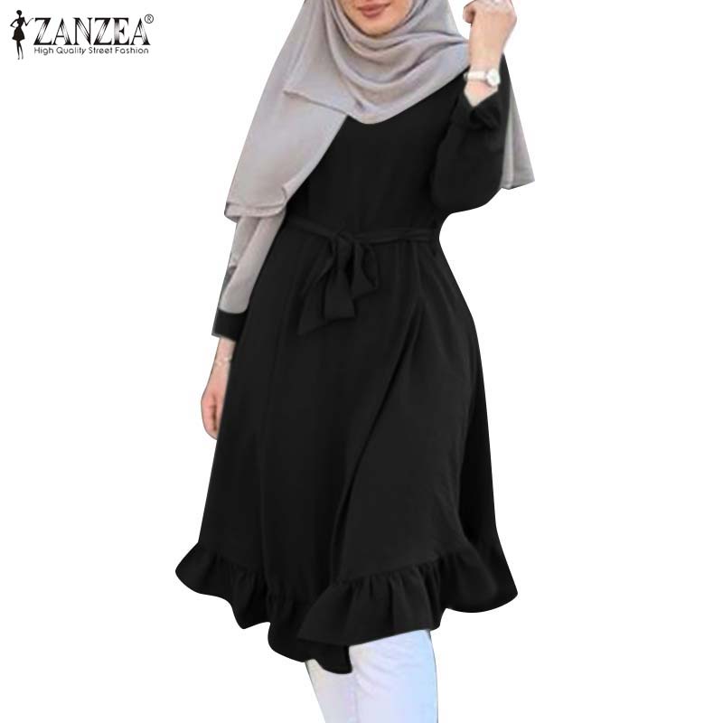 Zanzea Áo Kiểu Dài Tay Màu Trơn Có Dây Thắt Eo Tháo Rời Được Dành Cho Nữ