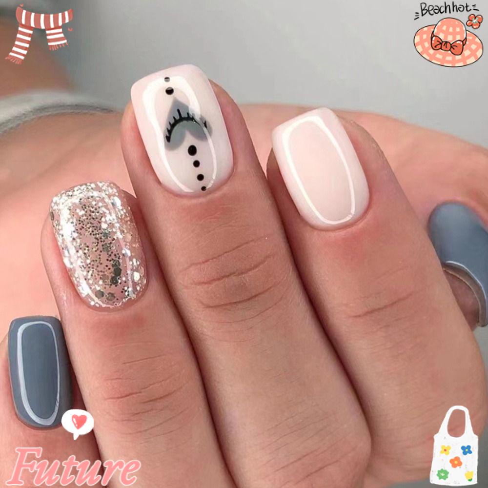 Set 24 Móng Tay Giả Dạng Nhấn Phong Cách Pháp