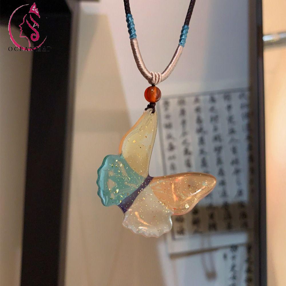 OCEANMAP Vòng cổ Mặt Bướm Acrylic Màu Xanh Dương Thời Trang Cho Nam Và Nữ