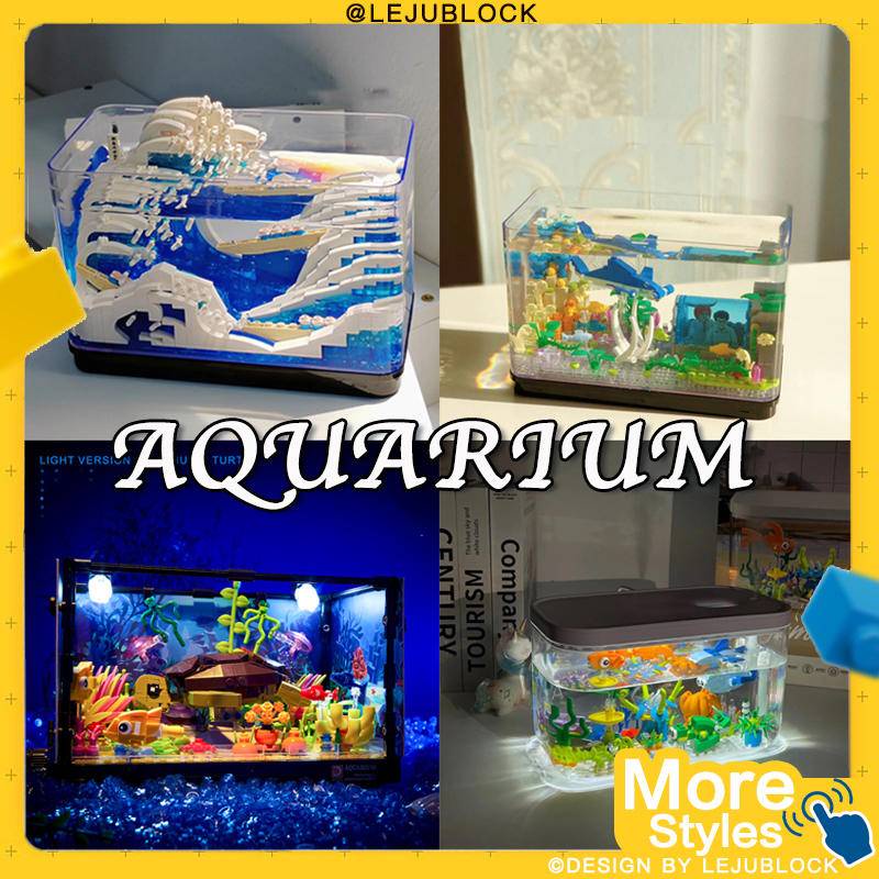 Khối xây dựng hồ cá cá mập khối nano đồ chơi cho trẻ em bể cá Trò chơi lắp hình quà năm mới trang trí trong nhà đồ chơi cho bé trai quà sinh nhật nhân vật khủng long gấu trúc Cua Con tôm búp bê lướt sóng kanagawa tàu cướp biển