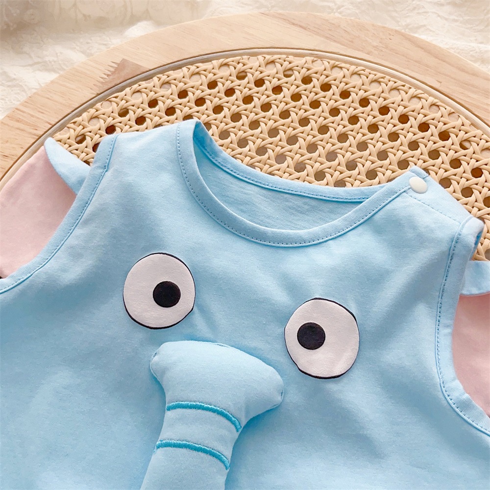 Bộ Áo Liền Quần In Hình Chú Voi Hoạt Hình Dễ Thương Thời Trang Mùa Hè Cho Bé Trai