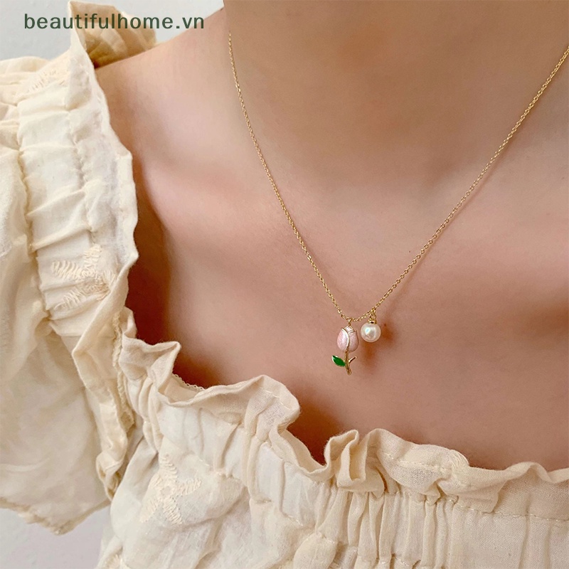 [beautifulhome] Vòng Cổ Hình Hoa Tulip Ngọc Trai Đơn Giản Thời Trang Cá Tính Phong Cách Âu Mỹ Làm Quà Tặng Trang Sức Cho Nữ [beauty