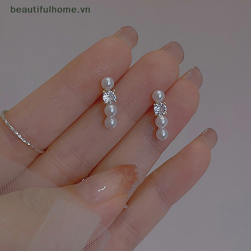 1 Đôi Bông Tai Ngọc Trai Đính Đá Zircon Phong Cách Hàn Quốc Thời Trang Cho Nữ