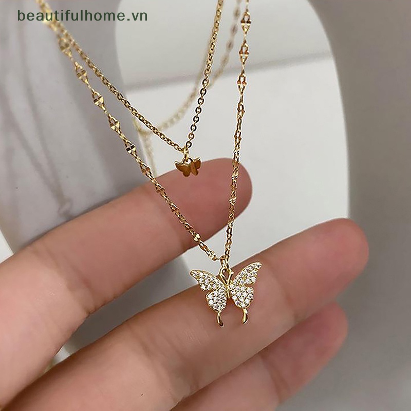 [beautifulhome] Vòng cổ Hai Lớp Mặt Hình Bướm Tinh Tế Thời Trang Làm Quà Tặng Trang Sức Cho Nữ [beauty]