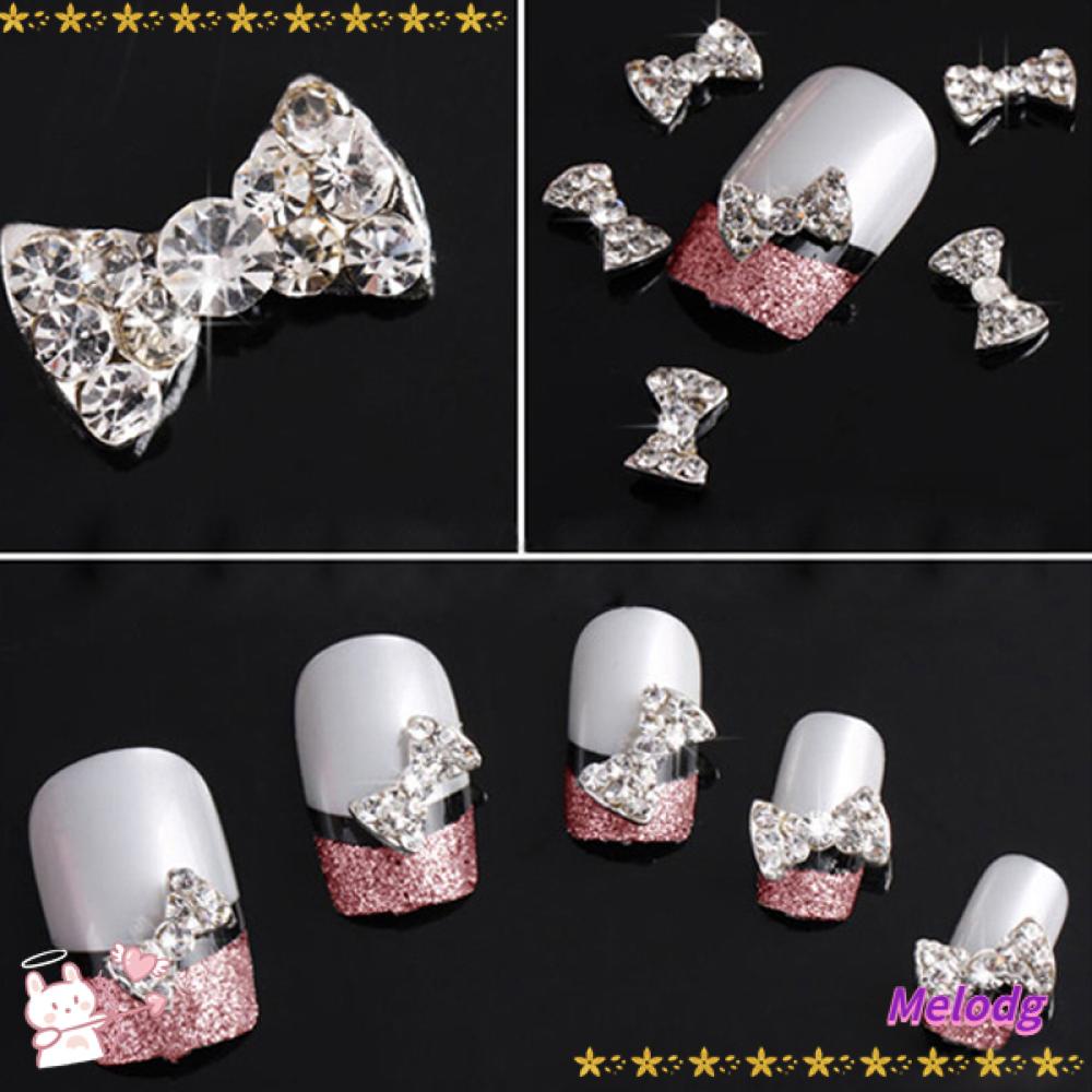 Bộ 10 Phụ Kiện Trang Trí Móng Tay Hình Nơ Lấp Lánh Xinh Xắn