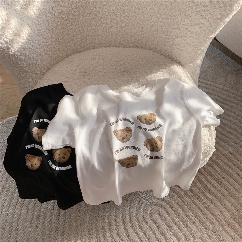 Áo Thun Cotton Ngắn Tay Cổ Tròn In Họa Tiết Hoạt Hình Thời Trang Mùa Hè Cho Bé Gái