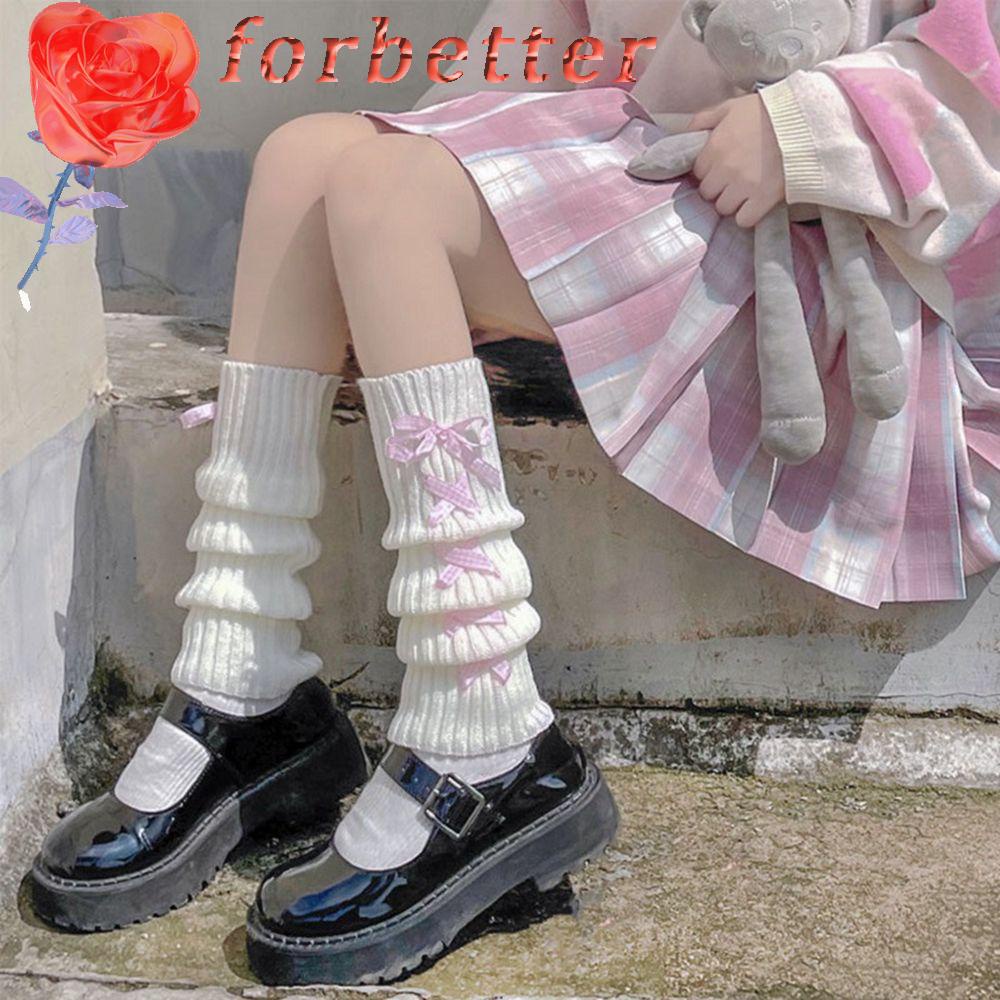 Vỏ Len Bọc Chân Co Giãn Giữ Ấm Họa Tiết Caro Đính Nơ Phong Cách Lolita Nhật Bản Ngọt Ngào