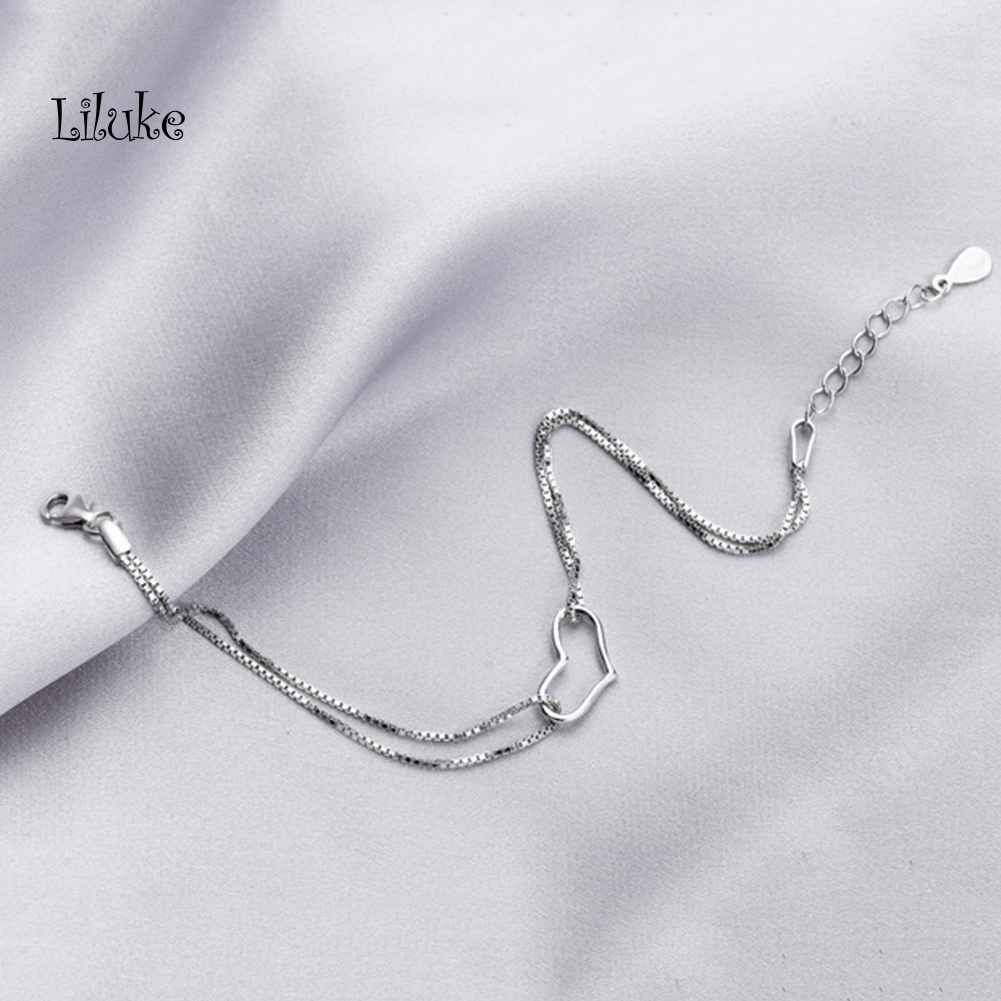 Vòng Tay Hợp Kim Màu Trơn Trang Trí Hình Trái Tim Đính Đá Thời Trang Cho Nữ