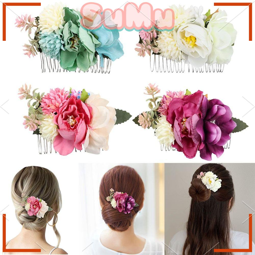 Lược Cài Tóc Đính Hoa Lấp Lánh Dành Cho Cô Dâu|Phụ Kiện Trang Trí Tóc Xinh Xắn Chất Lượng