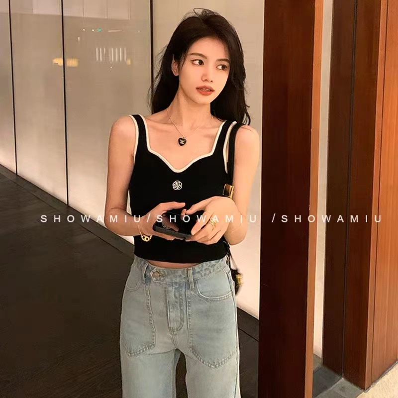 Áo Hai Dây Dệt Kim Thêu Hoa Trà Kiểu Pháp Thời Trang Mùa Hè Cho Nữ