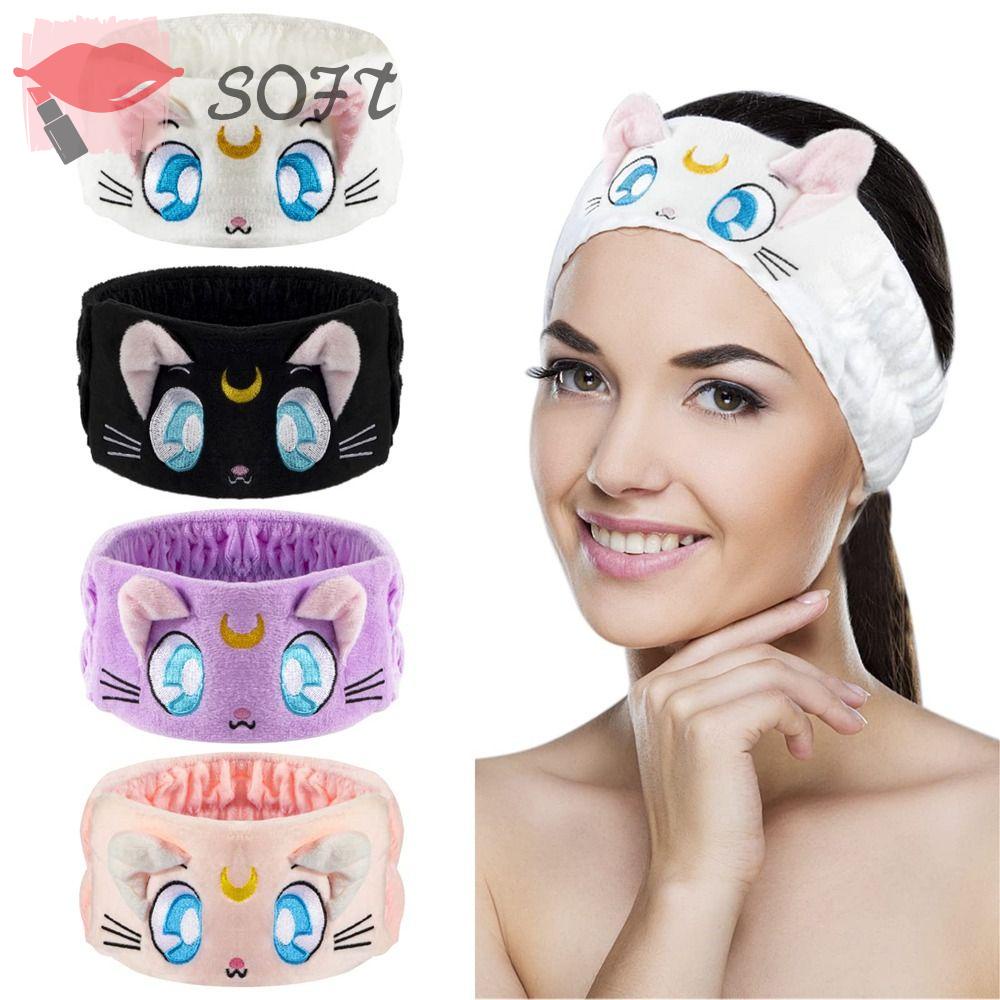 Set 4 Băng Đô Cài Tóc / Băng Đô Rửa Mặt Mềm Mại In Họa Tiết Mèo Trang Trí Spa / Băng Đô 4 Món