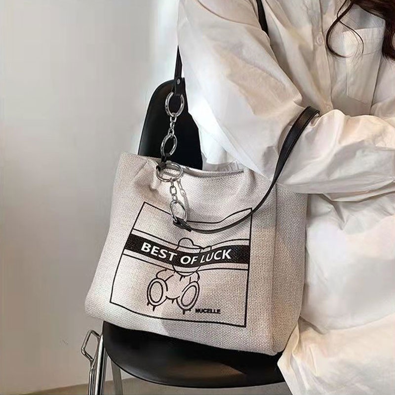 Túi Xách canvas Cỡ Lớn In Họa Tiết Đơn Giản Thời Trang Hàn Quốc Cho Nữ