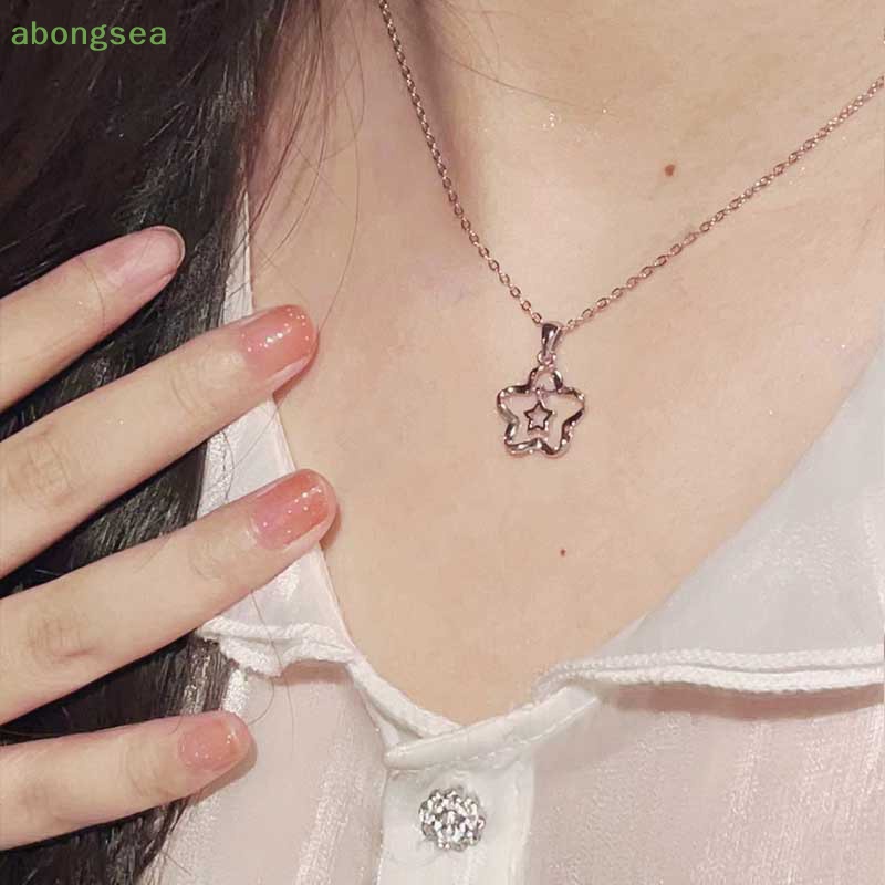 Abongsea Vòng cổ Hợp Kim Mặt Hình Ngôi Sao Rỗng Màu Bạc Thời Trang Cho Nữ Y2k