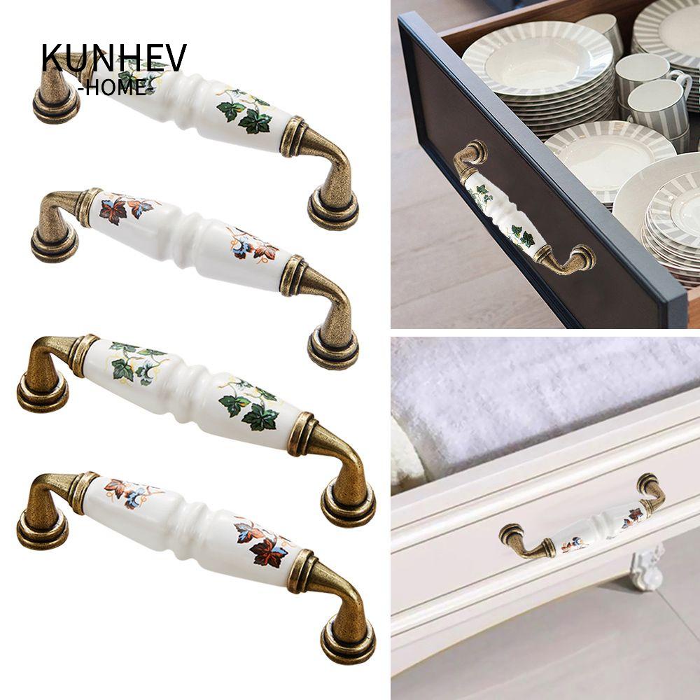 KUNHEV Tay Nắm Cửa Tủ Họa Tiết Lá Hoa Mẫu Đơn