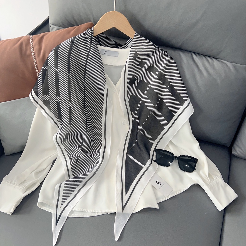 Khăn Quàng Cổ Chống Nắng Thắt Nút Họa Tiết Kẻ Sọc Thanh Lịch Thời Trang Mùa Hè Cho Nữ