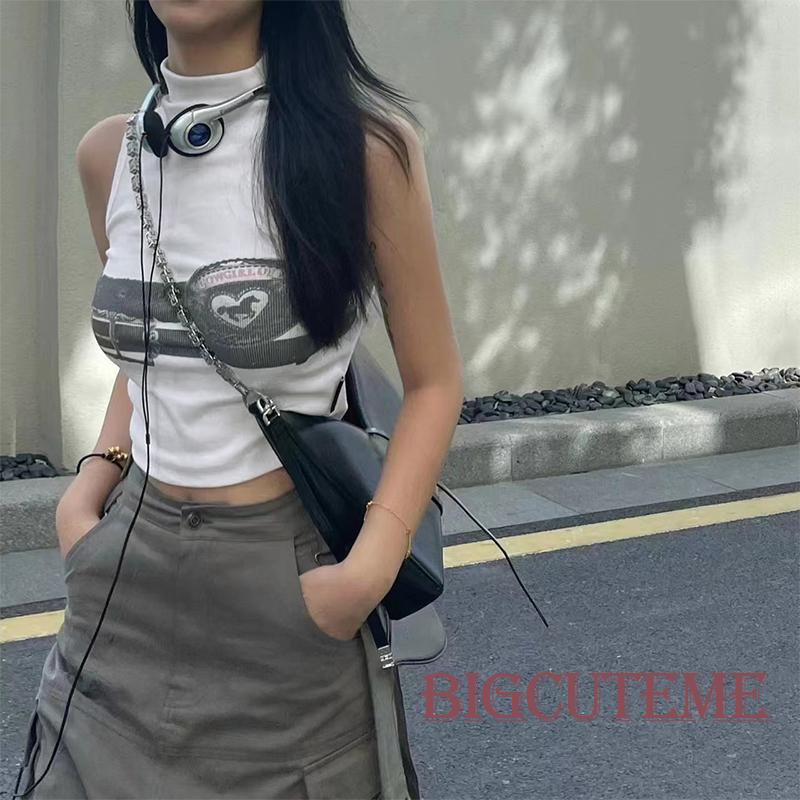 Áo Tank Top Sát Nách Cổ Cao In Họa Tiết Thời Trang Mùa Hè Cho Nữ