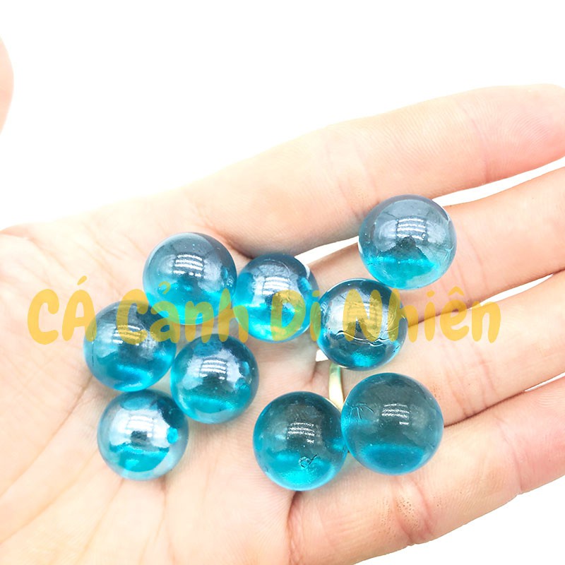 Viên bi ve XANH BIỂN TRONG SUỐT 200 gram  size 1.6 cm trang trí hồ cá