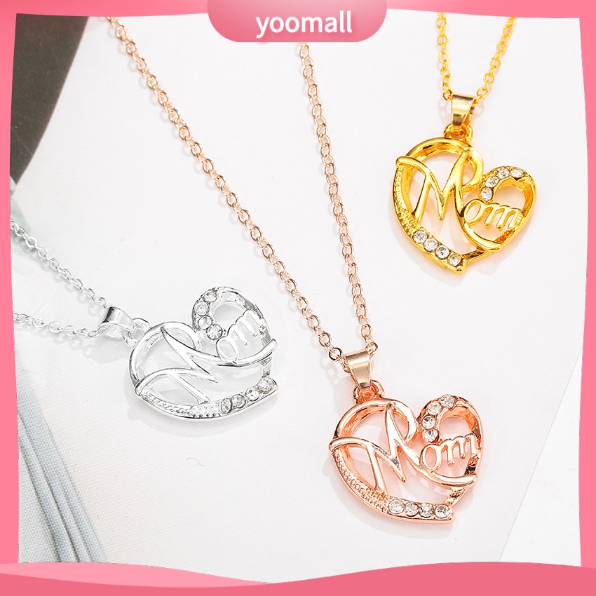 [YM] Vòng cổ Mặt Hình Trái Tim Đính Kim Cương Chữ mom