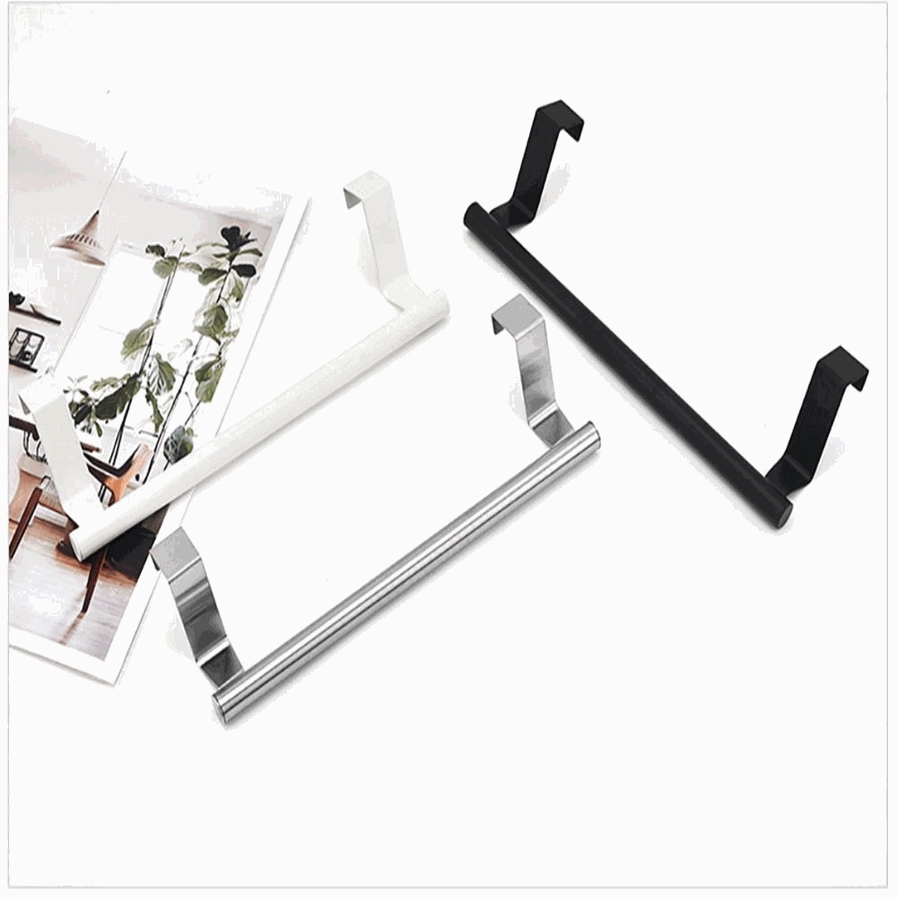 Set 2 Giá Đỡ Treo Khăn Tắm Bằng Thép Không Gỉ Màu Trắng / Đen Tiện Dụng Cho Nhà Bếp