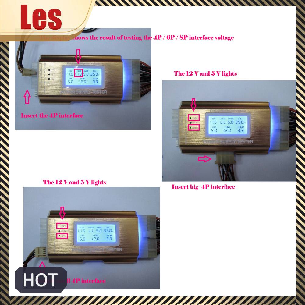 Thiết Bị Kiểm Tra Nguồn Cung Cấp Điện ATX BTX ITX SATA HDD Màn Hình LCD 20 / 24 Pin 4 PSU