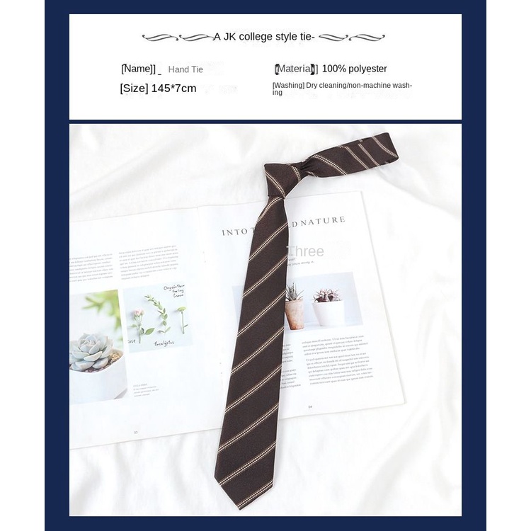 H Cà Vạt Ngắn Kẻ Sọc Nâu Phong Cách Preppy Nhật Bản Cho Nữ Sinh