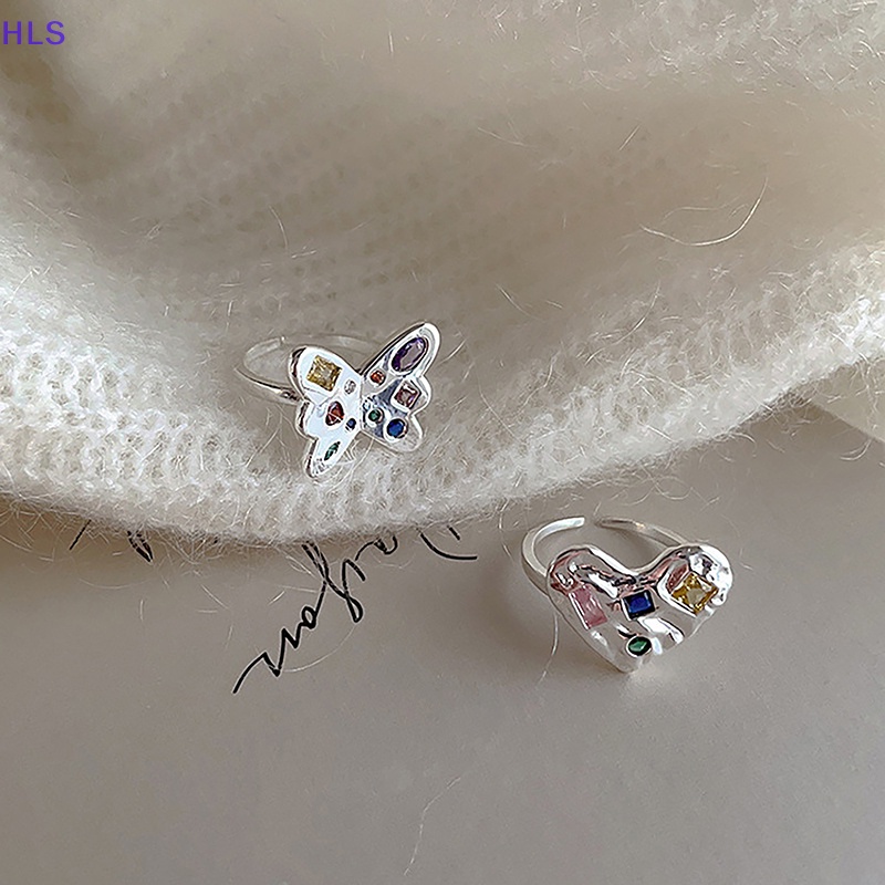 Nhẫn Hình Bướm / Trái Tim Đính Đá Zircon Nhiều Màu Tùy Chỉnh Thời Trang Cho Nữ