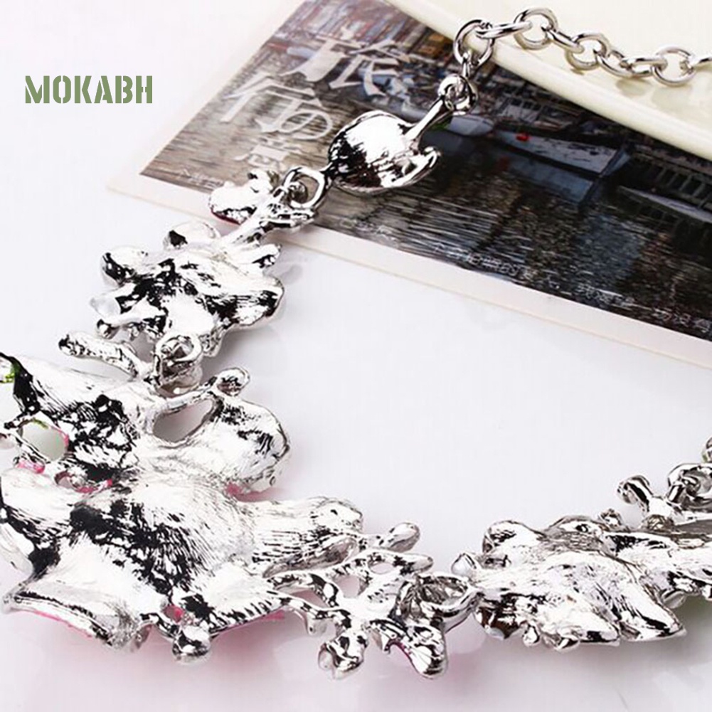 [Mok Abh] Bộ Vòng cổ + Bông Tai Đính Kim Cương Giả Hình Hoa Nhiều Màu Cho Nữ