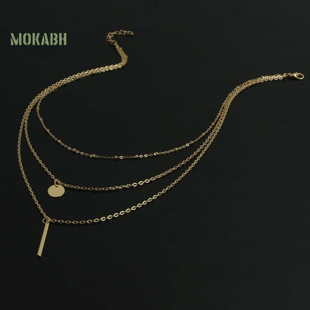 [Mok Abh] Vòng cổ 3 Lớp Với Mặt Dây Hình Tròn Dài Thời Trang Cho Nữ