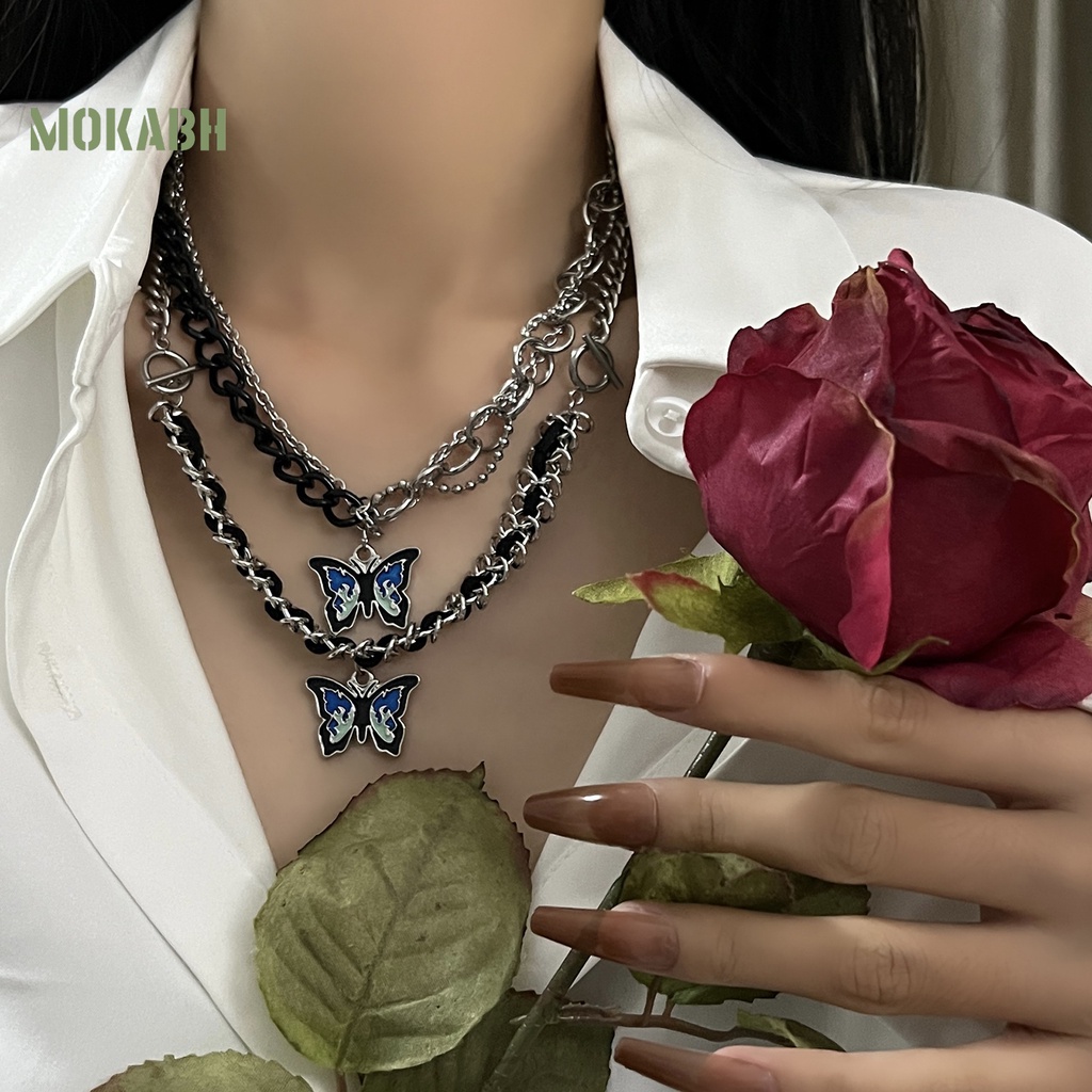 Vòng cổ Hai Lớp Dạng Xích Xoắn Họa Tiết Bướm Cá Tính